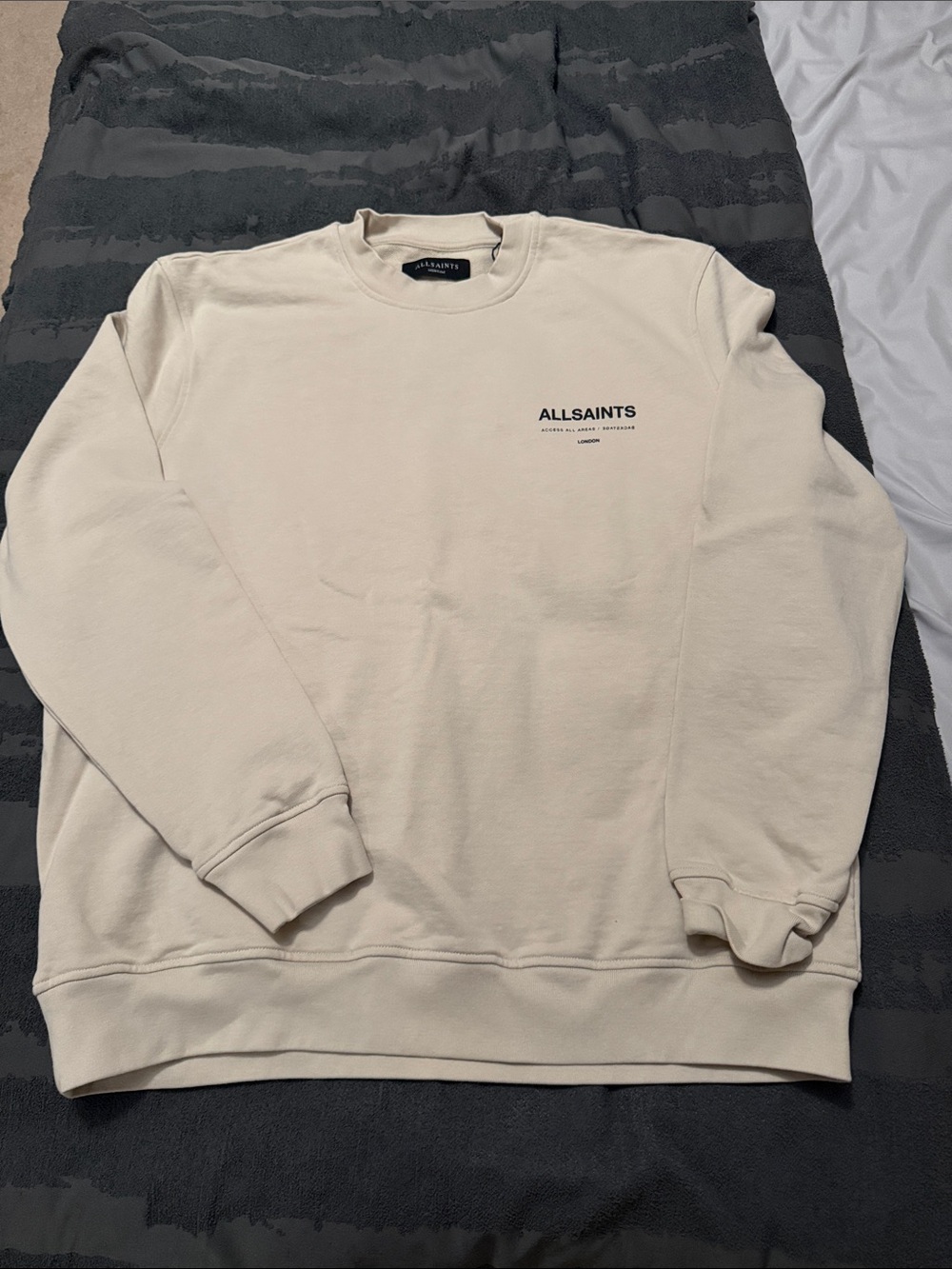 AllSaints Cream Crewneck Sweatshirt with Black Logo